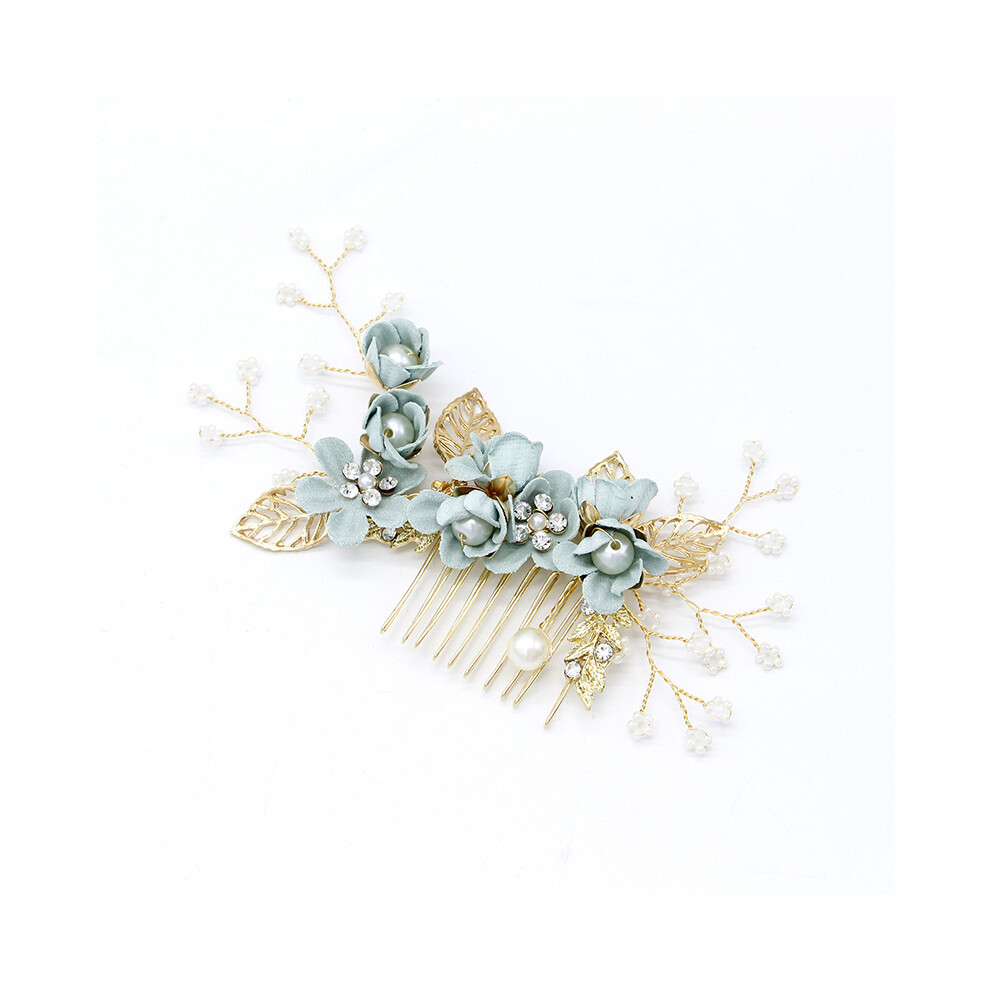 Dachuang Beauty (Mint Green) Bridal Hair Comb With Flower & Leaf Headdress
