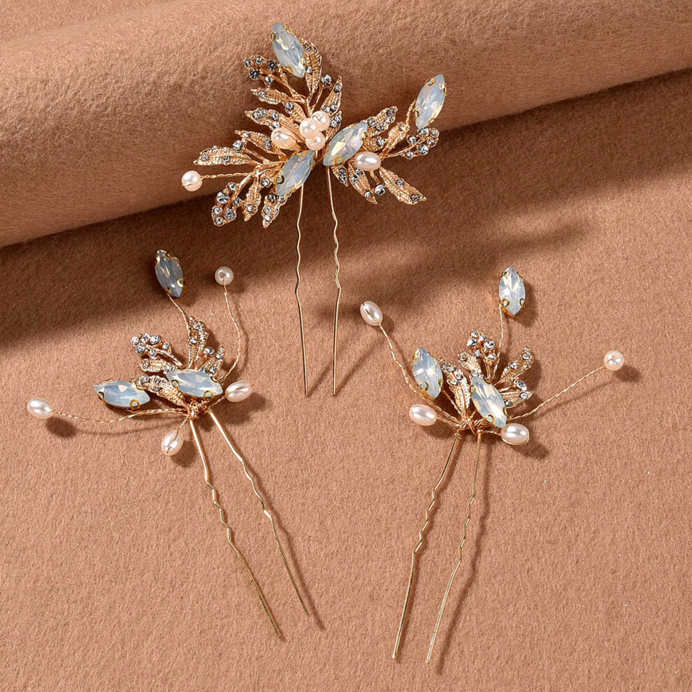 Roc-Electron 3Pcs Elegant Rhinestone Hairpins For Wedding & Party