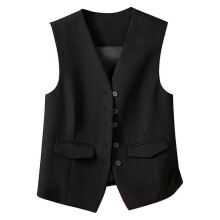 (XL, Black) Women Business Vest V Neck Sleeveless Solid Color Single-breasted Business Commute Style Cardigan Suit Coat Waistcoat Bzsm