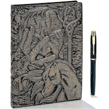 Vintage 3d Embossed Leather Notebook with Gold Pen. At 5. Old Diary Vintage
