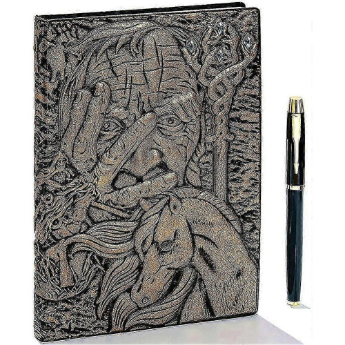 Vintage 3d Embossed Leather Notebook with Gold Pen. At 5. Old Diary Vintage