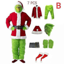 (Adults S, Full Set B) Xmas Green Monster Costume for Christmas Santa Costume Furry Adult Green Outfit