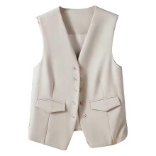 (2XL, Beige) Women Business Vest V Neck Sleeveless Solid Color Single-breasted Business Commute Style Cardigan Suit Coat Waistcoat Bzsm