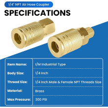 Universelles 1/4" NPT-Luftanschluss-Set, Schnellkupplung und Stecker Aus Messing, High Flow Industrial für Luftkompressoren-Werkzeuge