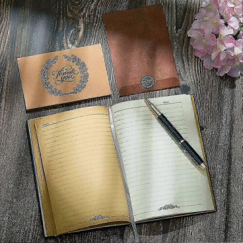 Vintage 3d Embossed Leather Notebook with Gold Pen. At 5. Old Diary Vintage 2