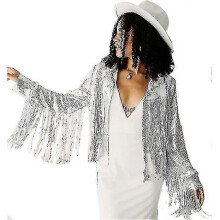 (M, Silver) Women Sequin Fringe Jacket Disco Theme Country Dolly Theme Bridal Trends 2023