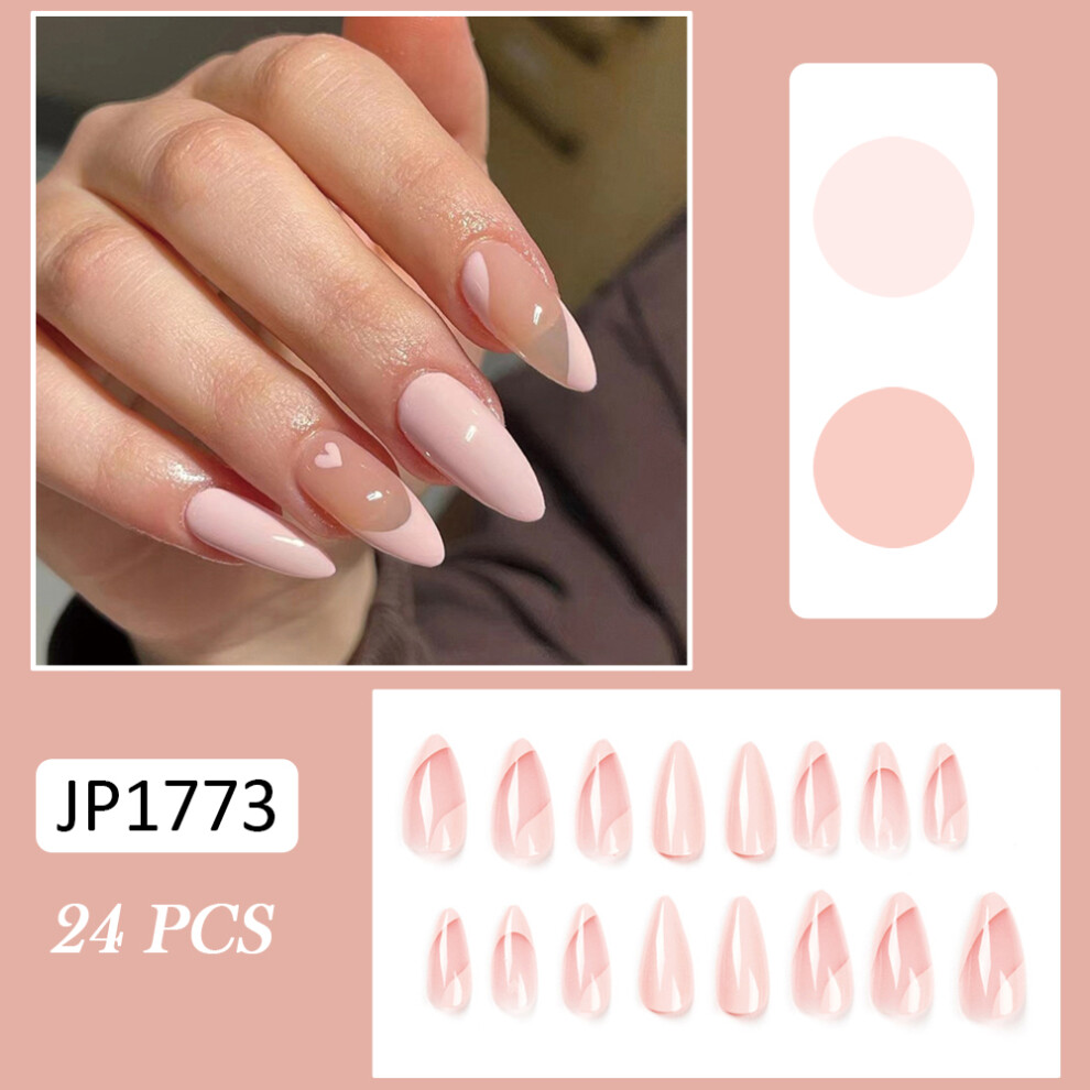 Reach-Tools (Jelly Glue Model) 24Pcs Pink Heart French Fake Nails For Women