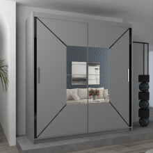 (150cm, Grey ) Eclipse Double Mirror Sliding Door Wardrobe