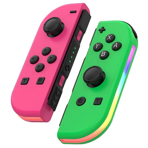 (Style Rose Green, Multicolor) HW JOY-02 1 Pair Wireless Controller for Nintendo Switch Game Console Bluetooth Game Handle with RGB