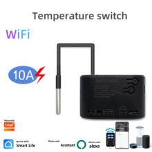 Tuya Wifi Temperature 10A 85-250V Power Monitor with Thermostat Probe for Fish Tank Warehouse Greenhouse