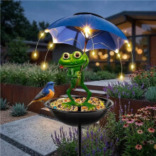 Solar Frog Garden Stakes LED Light Bird Feeder Outdoor Yard Lawn Statue Decor