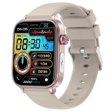 (Beige, Multicolor) ET570 1.96" Smart Watch Bluetooth Call ECG Heart Rate Fitness Tracker with Silicone Strap - Bei
