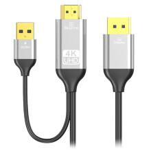 -Compatibleto DP Converter Cable with 5V Power Supply, 4K@60Hz HD Video Audio Adapter Compatible with Laptop/PC