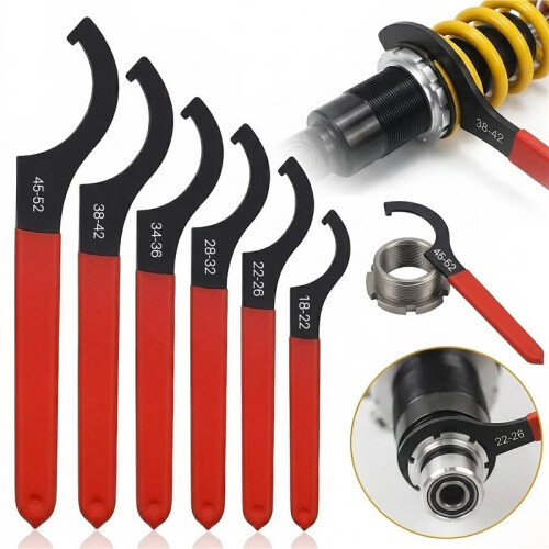6x Coilover Spanner Wrench Set Adjustable C-Shape Shock Spanner Hook Wrench Tool 1