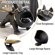 Resin French Bulldog Tray Statue, Bulldog Candy Dish Key Holder Bowl,Statues for Office Desk Home Decor Figurines Orange