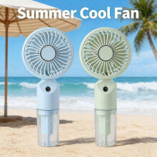 (Blue-Green) Portable Rechargeable Mini Spray Handheld Fan, 2 Pcs Cool Mist Misting Fan for Outdoor Beach Travel