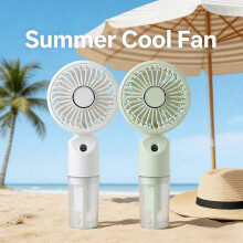 (Light White-Green) Portable Rechargeable Mini Spray Handheld Fan, 2 Pcs Cool Mist Misting Fan for Outdoor Beach Travel