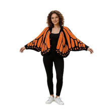 Women'S Butterfly Knit Cardigan Open Front Crochet Sweater Irregular Wing Cloak Shawl Tops Black Orange