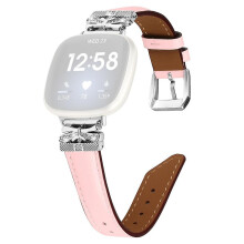 (Style C Fitbit Versa 3, Pink) For Fitbit Versa 3/4/Sense/Sense 2 Silver Buckle Watchband Butterfly Connector Strap