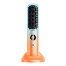 Cordless Hair Straightener Brush Portable Straightening Brush Negative Ion Hot Comb with Charging Base A