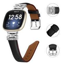 (Style A Fitbit Versa 3, Black) For Fitbit Versa 3/4/Sense/Sense 2 Silver Buckle Watchband Butterfly Connector Strap