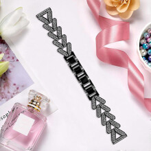 (Black, Multicolor) For Gabb Watch 3 Zinc Alloy Twisted Watch Band Rhinestone Decor Watch Strap Replacement - Silver