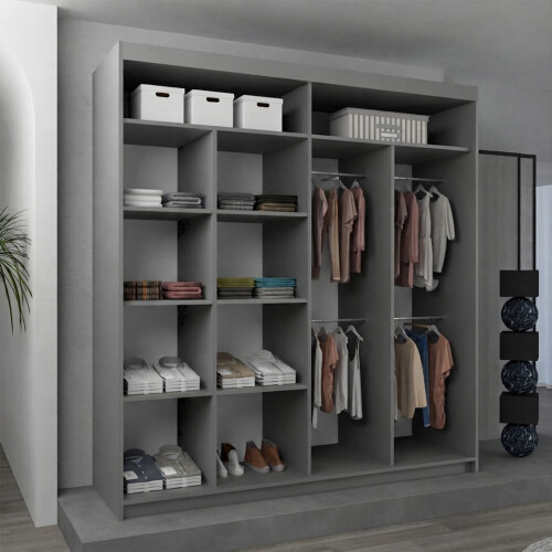 MN Furniture (203cm, Grey ) Eclipse Double Mirror Sliding Door Wardrobe 2