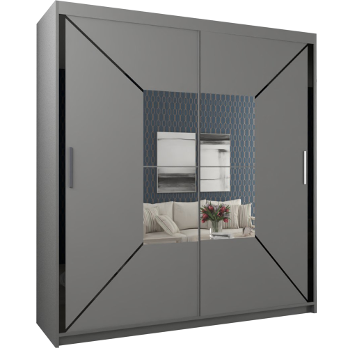 MN Furniture (203cm, Grey ) Eclipse Double Mirror Sliding Door Wardrobe 1