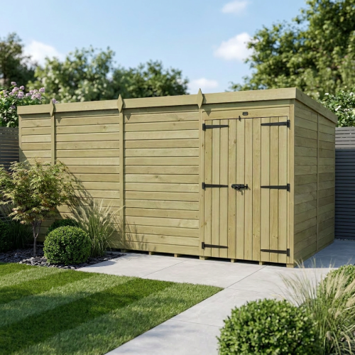 13 x 7 Pent Shed Tanalised (Double Door, No Windows)