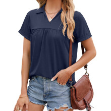 Dames T-shirts, V-hals, casual, revers, korte-Marineblauw L