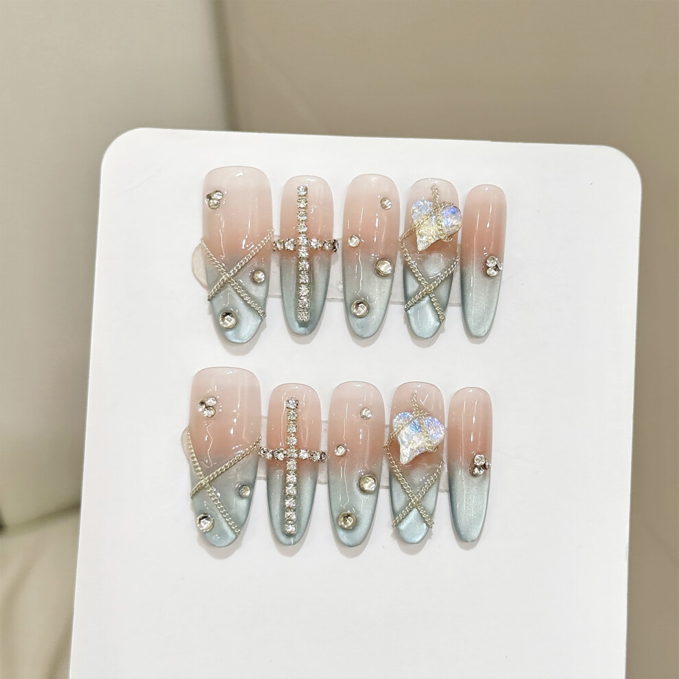 Creation-3C (Xs) 10Pcs Pink Cat Eye Fake Nails - Long Lasting