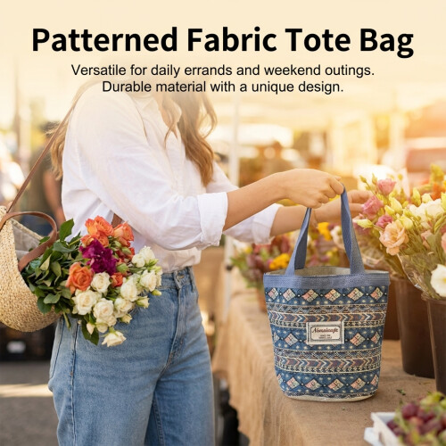 (Blue) Handmade Woven Lunch Tote for Work & School 1