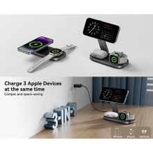 3-in-1 Magnetische Vouwbare Draadloze Oplaadstation voor de Meeste Smartphones Watch en Oordopjes Zwart