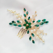 (Green) Emerald Rhinestone Wedding Hair Comb - 50 Chars