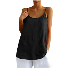 Women's loose cotton linen sleeveless versatile base-Black XXL