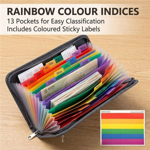 A6 Size Expanding File Folders,13 Pockets File Organizer Document Folder for Home School Pack of 2 2