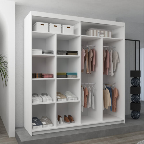 MN Furniture (203cm, White ) Eclipse Double Mirror Sliding Door Wardrobe 2