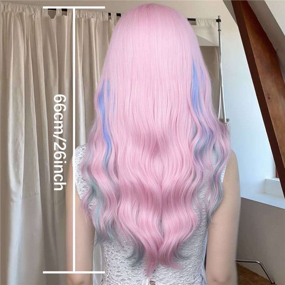 Hue-Grain Women\'S Pink-Blue Wavy Wig For Weddings & Travel