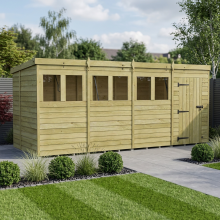 16 x 6 Pent Shed Tanalised (Single Door, With Windows)