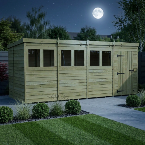 16 x 6 Pent Shed Tanalised (Single Door, With Windows) 2