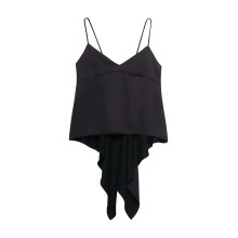 Women's Spaghetti Strap V Neck Shirt Tie Back-Black L