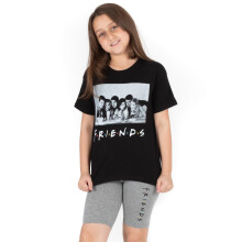 (12-13 Years) Friends Short Sleeve Cycling Short Pyjama Set (Girls Black)