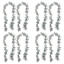 8 Pcs Artificial Flocked Lambs Ear Garland - 6Ft/Piece Soft Faux Vine Greenery and Leaves for Framhouse Mantle Decor