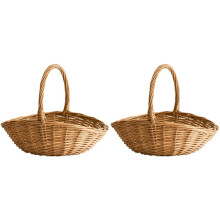 2X Wicker Basket with Handle, Wicker Shopping Basket, Gift Hamper Basket, Picnic Baskets, Kitchen Storage Basket- Small