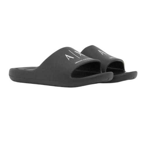 (9 UK, Black) Armani Exchange Mens Logo Flat Sliders 1