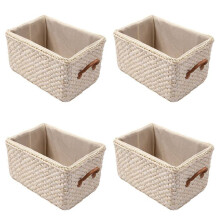 4X Manual Woven Storage Basket Handmade Laundry Wicker Baskets Sundries Organizer Clothes Toys Container White