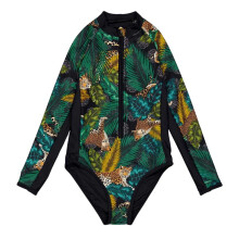 (13 Years, Black) Biba Girls Animal Print Long-Sleeved Rash Guard Swimsuit