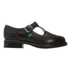 (12.5 UK Child, Black) Kickers Girls Lach Leather T-Bar Low Block Heel School Shoes