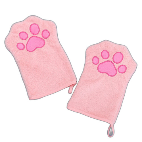 (pink) Cat Paw Gloves - Quick Dry Pet Bath Towel, Microfiber