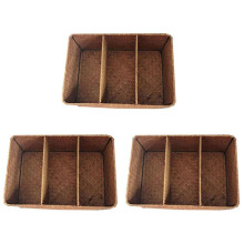 3X 3-Section Wicker Baskets for Shelves, Hand-Woven Seagrass Storage Baskets Toilet Paper Basket Large